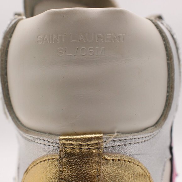 Saint Laurent Paris Love Women's EU 39 Mid Top Sneakers White Leather Glitter - Picture 12 of 13